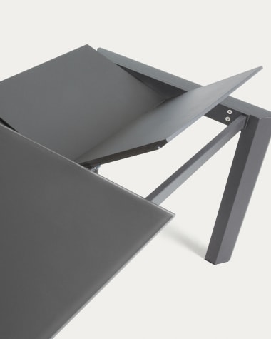 Tavolo allungabile Axis in vetro grigio e gambe in acciaio finitura grigio scuro 160 (220) cm