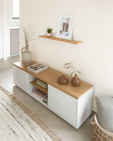 Abilen shelf in oak veneer and white lacquer 80 x 15 cm FSC 100%