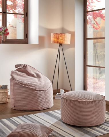 Wilma pouffe in pink wide seam corduroy, Ø 80 cm