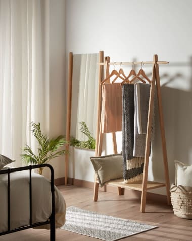 Natane birch wood and rattan clothing rail, 95 x 152 cm