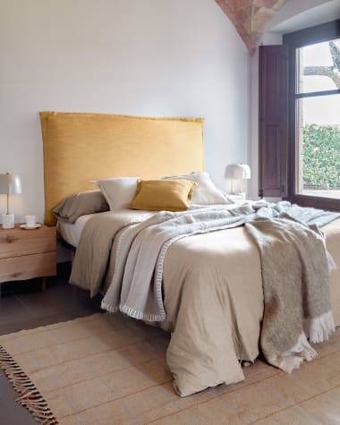 Tanit headboard with mustard linen removable cover, for 200 cm beds