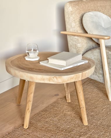 Wellcres solid rain tree wood side table, Ø 65 cm