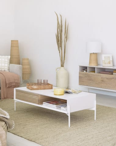 Marielle coffee table made from ash wood with white lacquer 124 x 70 cm.