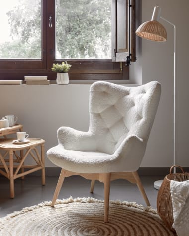 Kody armchair in bouclé, with solid beech wood legs