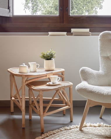 Queenie set of 2 rattan side tables with natural finish, 65 x 53 cm and 50 x 42 cm