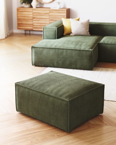 Blok footrest in green wide seam corduroy, 90 x 70 cm