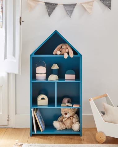 Celeste kids’ little house shelf unit in blue MDF 50 x 105 cm