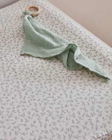 Yamile changing mat cover 100% organic cotton (GOTS) in white with grey leaves 50 x 70 cm