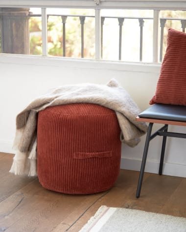 Cadenet round pouffe in wide seam terracotta corduroy, Ø 40 cm