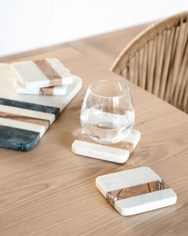 Saskia set of 4 coasters in brown and white marble