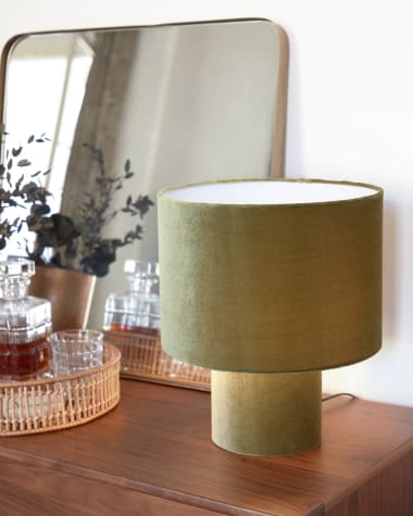 Eastend table lamp in green velvet UK adapter