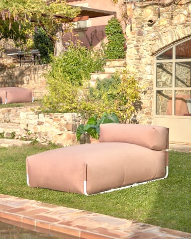 Square chaise longue pouffe with backrest in terracotta with white aluminium, 165 x 101 cm