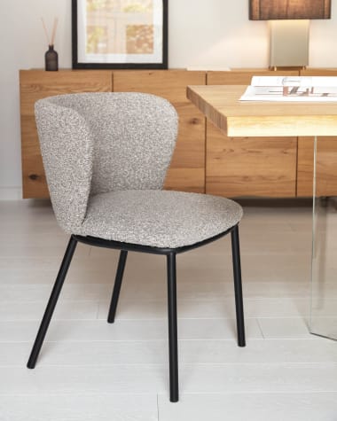 Ciselia chair with light grey bouclé and steel legs with black finish FSC Mix Credit