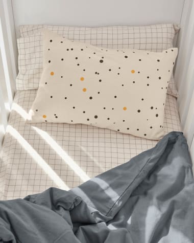 Xiel 100% organic cotton (GOTS) cushion cover with black and yellow polka dots 30 x 50 cm