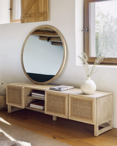 Alum round solid mindi wood mirror 100 cm