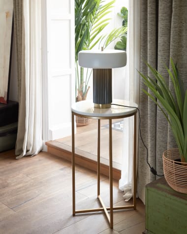 Sheffield side table in white marble and golden steel legs Ø 43 cm