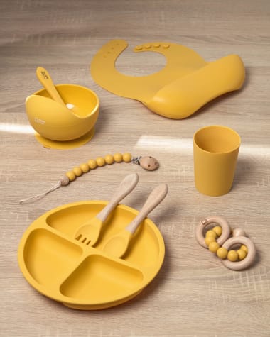 Epiphany dummy and teething ring set in mustard silicone and wood