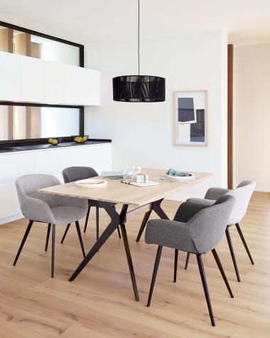 Amethyst oak veneer table with a whitewashed finish and black steel legs, 160 x 90 cm