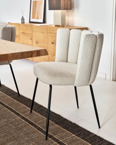 Aniela chair with white bouclé and metal legs with black finish