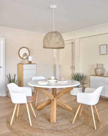 Lotus table in white with solid oak legs, Ø 120 cm