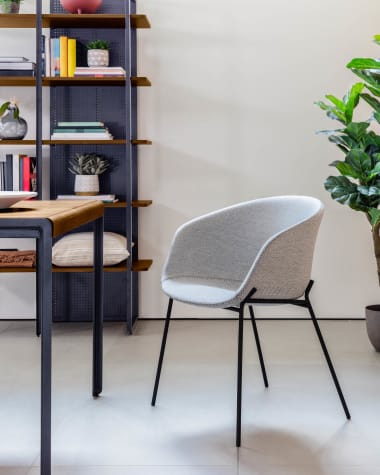 Light grey Yvette armchair with steel legs in a black finish