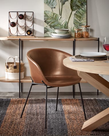 Synthetic leather Yvette brown chair with steel legs in a black finish