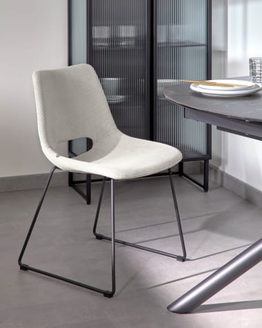 Zahara beige corduroy chair with steel legs with black finish