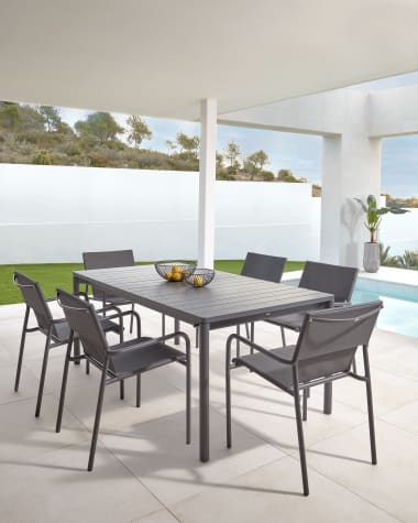 Zaltana extendable aluminium outdoor table with matt dark grey finish 140 (200) x 90 cm