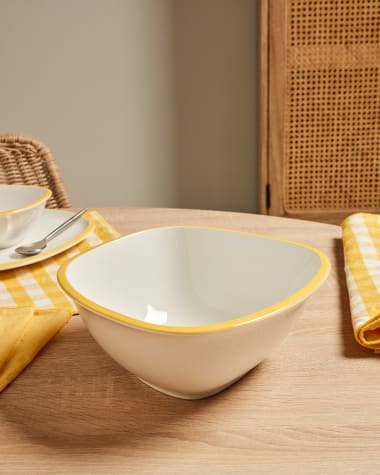 Odalin large porcelain bowl in yellow and white