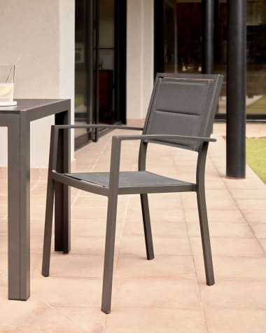 Sirley stackable outdoor chair in black aluminium and texteline