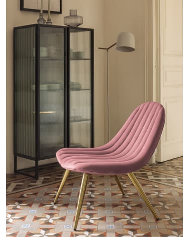 Marlene pink velvet chair with steel legs with gold finish