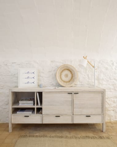 Alen solid acacia wood sideboard with 2 doors & 3 drawers, 185 x 80 cm