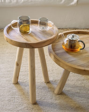 Glenda round solid teak wood side table, Ø 35 cm