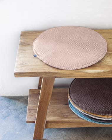 Sora round corduroy chair cushion in pink, 35 cm