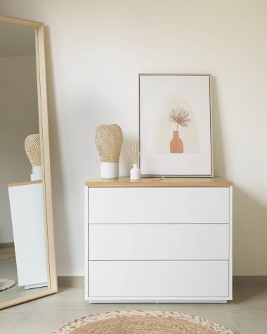 Abilen 3-drawer oak veneer and white lacquer chest of drawers 90 x 75 cm FSC 100%