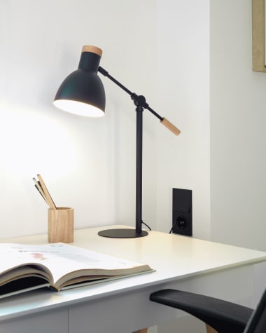 Tescarle table lamp in beech wood and steel with black finish