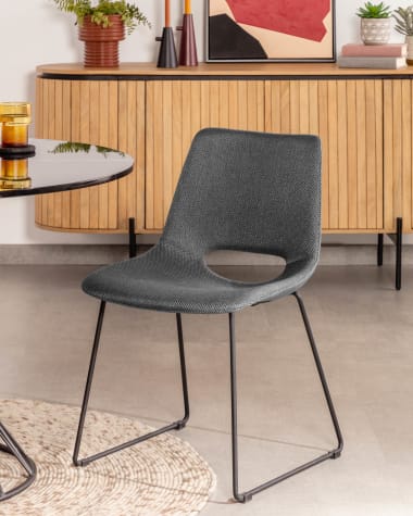 Zahara grey chair with steel legs with black finish