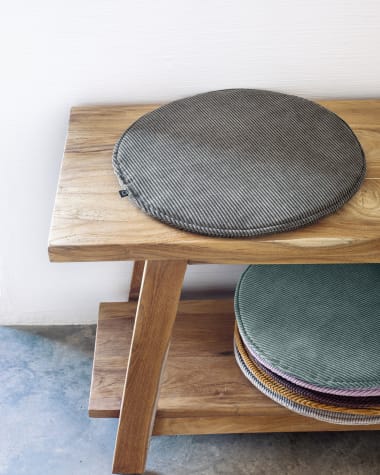 Sora round corduroy chair cushion in grey, 35 cm