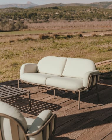 Joncols outdoor aluminium 2 seater sofa with powder coated grey finish, 165 cm