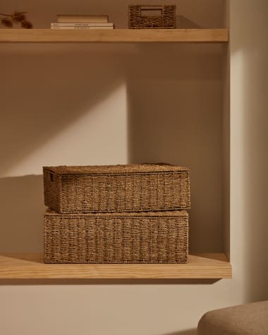 Tossa set of 2 natural fiber baskets with lids, 57 x 36 cm / 60 x 40 cm