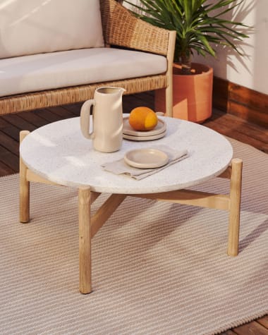 Pola solid eucalyptus wood and cement coffee table, Ø 84,4 cm FSC