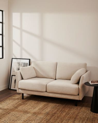 Gilma 2 seater sofa in chenille pearl with painted black finish legs, 170 cm