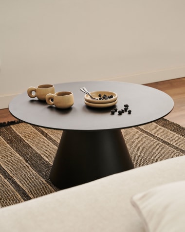 Wilshire tempered glass and metal coffee table with a matte black finish, Ø 80 cm