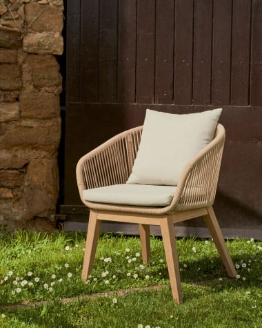 Portalo chair in beige cord with solid acacia wood legs