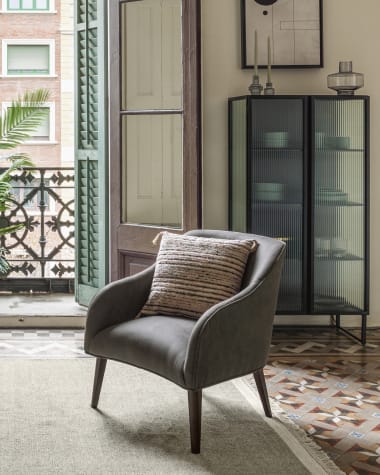 Bobly armchair in grey with wenge finish legs