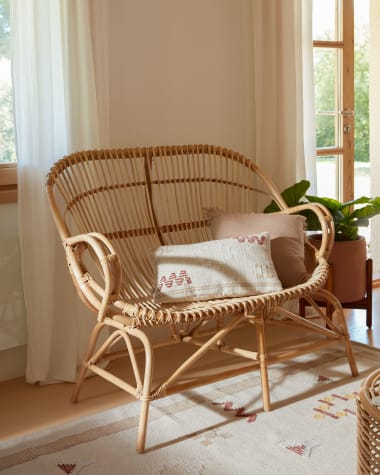 Mimosa rattan bench with a natural finish, 114 cm