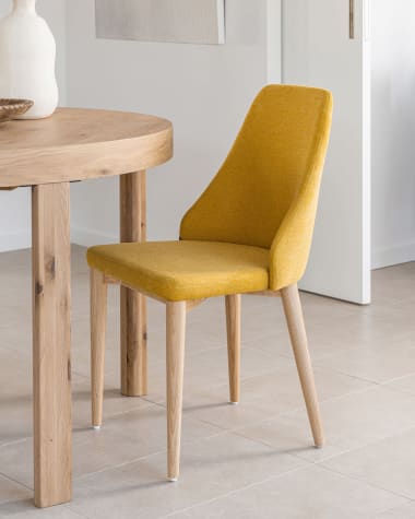 Rosie chair in mustard chenille with solid ash wood legs in a natural finish