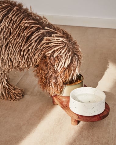 Dumbi set of 2 pet food and water bowls in white and brown Ø 14 cm