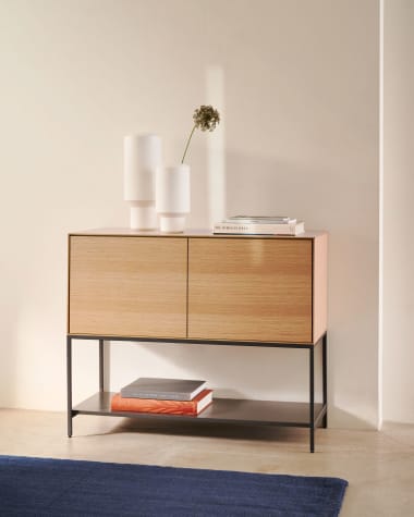 Vedrana 2 door sideboard in oak veneer with steel legs, 97.5 x 80 cm