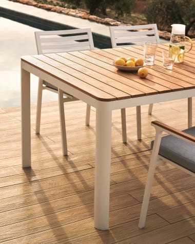 Bona aluminium and solid teak table, 100% outdoor suitable with white finish, 200 x 100 cm